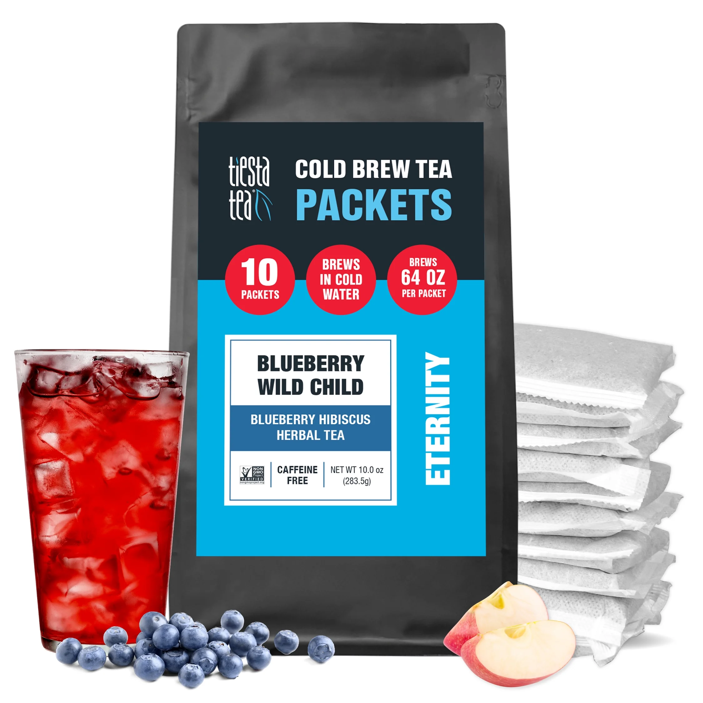 Tiesta Tea - Blueberry Wild Child Cold Brew, Blueberry Hibiscus Herbal Tea, Loose Leaf Iced Tea Blend, Non Caffeinated Iced Tea, 10 Cold Brew Tea Packets - Brews 1 Family-Sized Pitcher Each