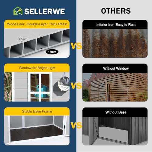 8x6x7 FT Resin Storage Shed, Waterproof Outdoor Storage Shed w/Floor, 2 Windows, Double Lockable Doors & Vents, Tool Shed for Patio Garden, Lawn, Backyard, Dove Grey