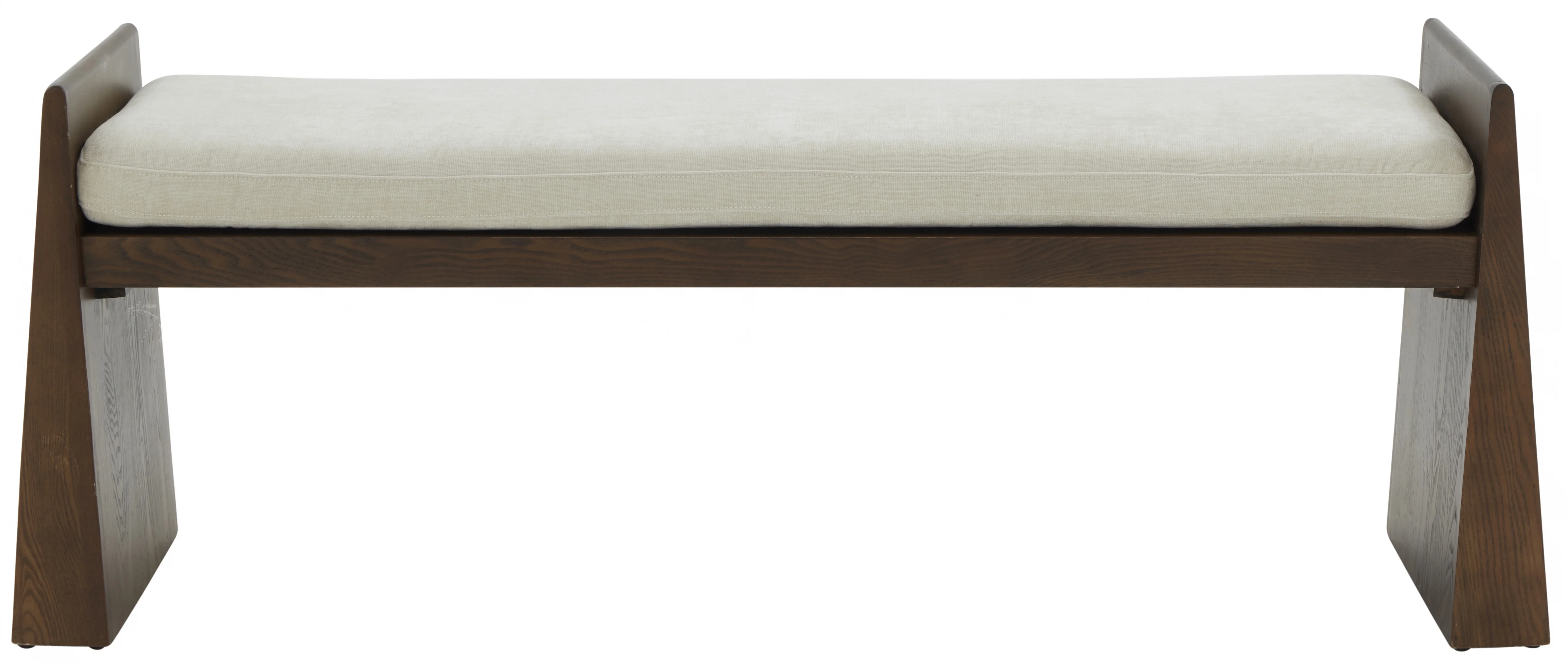 SAFAVIEH Couture Blanchette Solid Velvet Modern Bench with Wood Frame, Cream/Walnut
