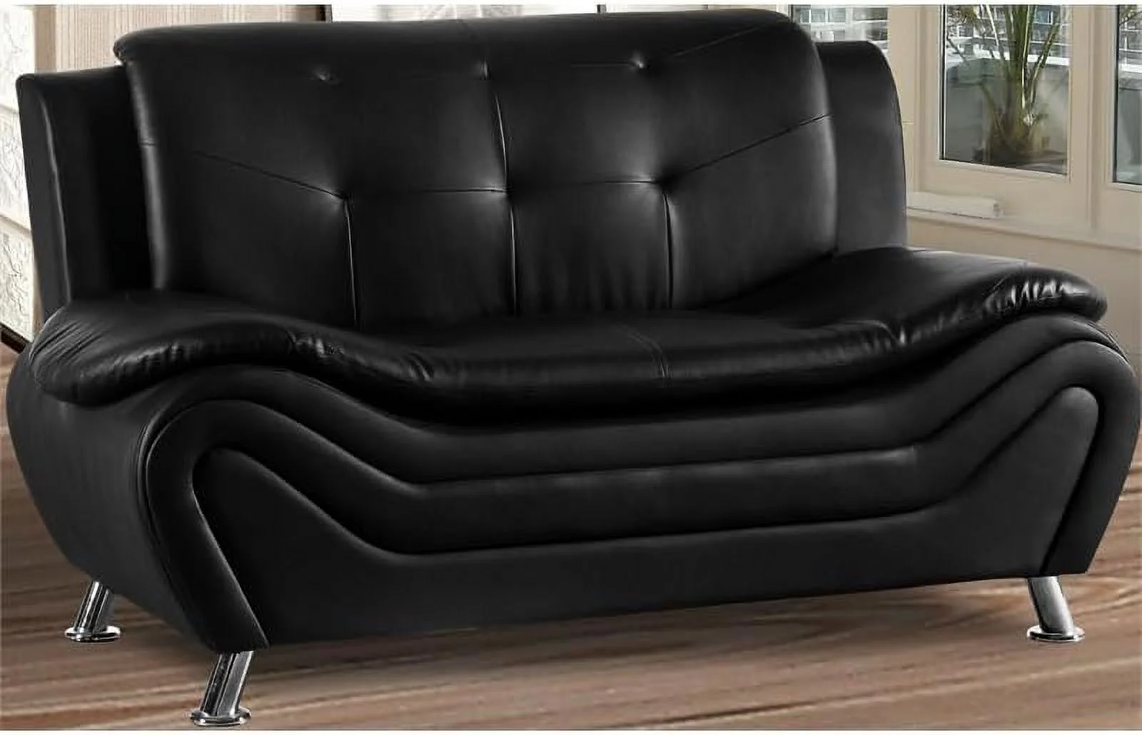 Faux Leather Living Room Loveseat In Black