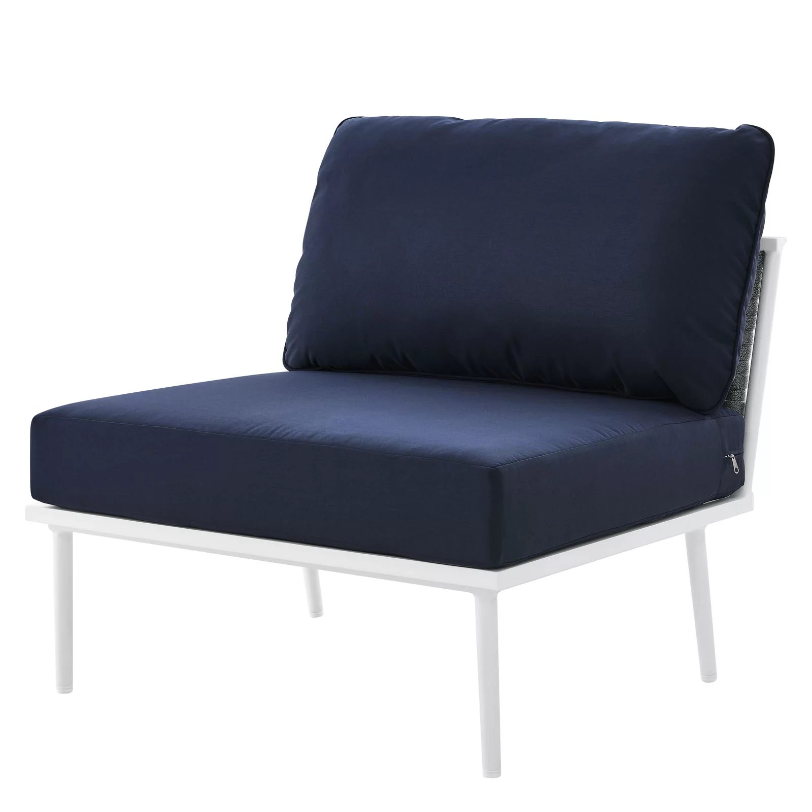 Lounge Middle Chair, Navy White, Aluminum, Metal, Fabric, Modern Contemporary, Outdoor Patio Balcony Cafe Bistro Garden Furniture Hotel Hospitality