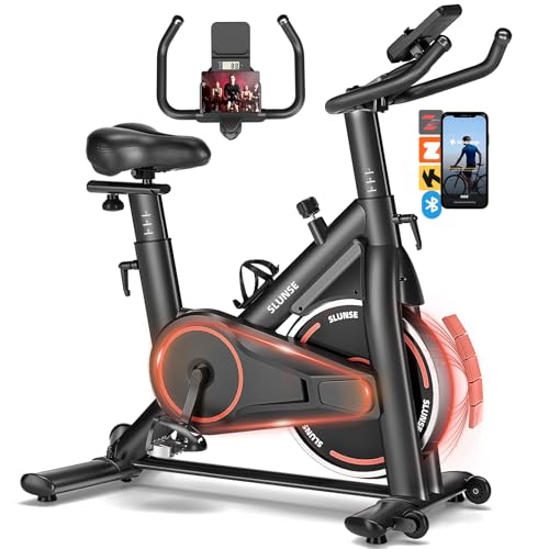 Exercise Bike, Adjustable Magnetic Resistance Stationary Bikes for Home with App Compatible, Quiet Indoor Cycling Bike with 350lbs Weight Capacity Comfortable Seat, Digital Monitor & Phone Mount