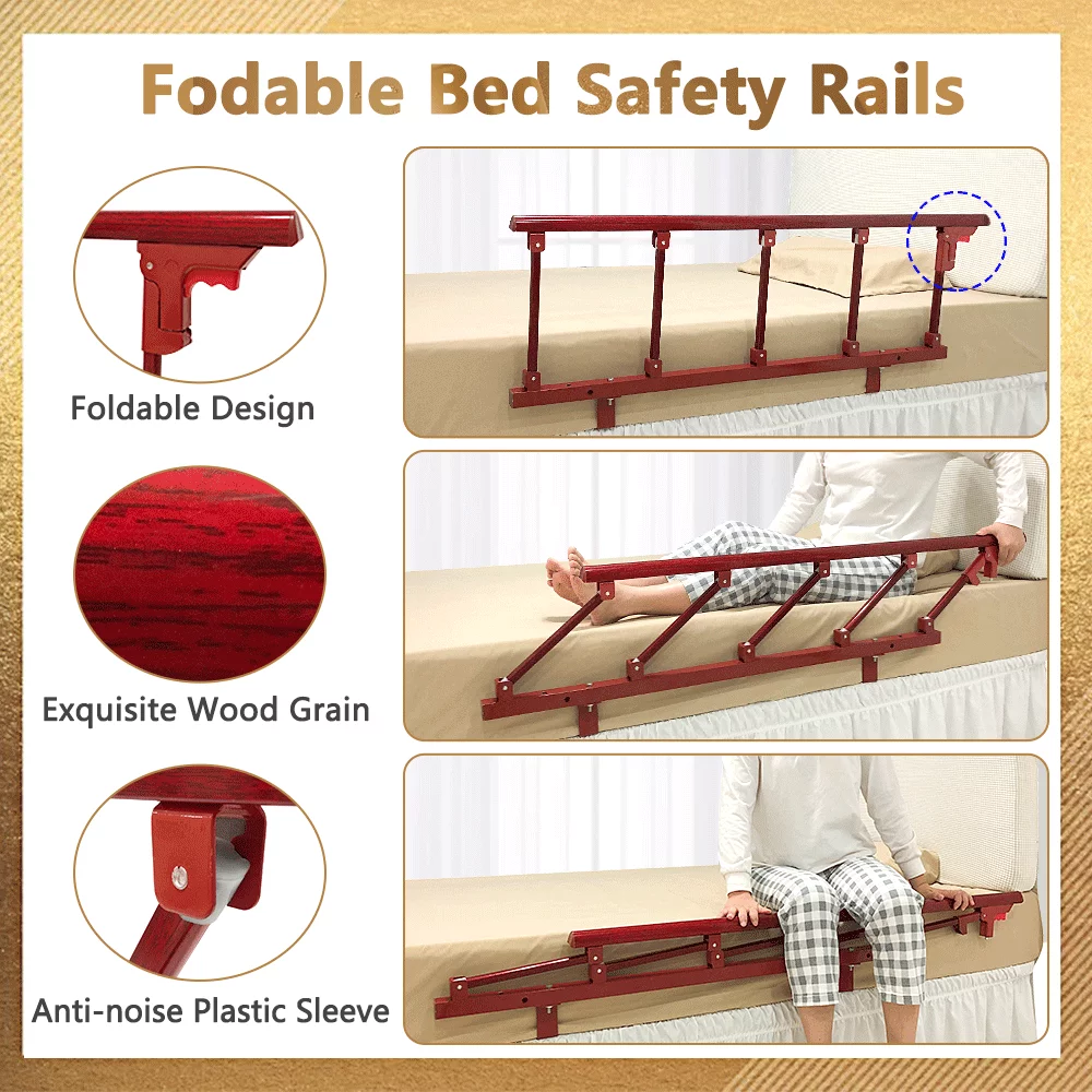 Bed Railing Safety Rails for Seniors Elderly Adults Bed Guard Rail Swing Down Bedside Cane Assist Handle Handicap Medical Equipment Bed Grab Bar (Longer)