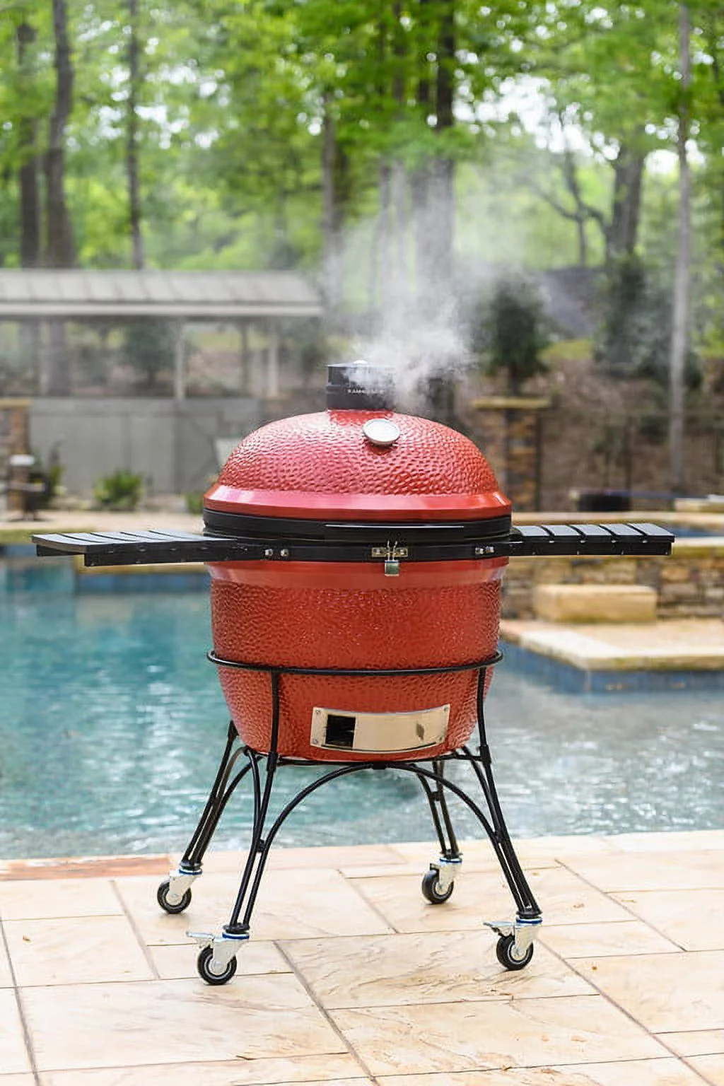 Kamado Joe Big Joe II 24 in. Charcoal Grill in Red with Cart, Side Shelves, Grill Gripper, and Ash Tool