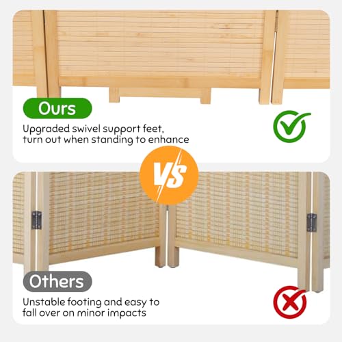 Bamboo Room Divider Folding Privacy Screens, Wall Divider for Room Separation, Portable Room Partitions and Dividers, 5.6FT Bamboo Mesh Woven Room Divider Panel (Brown, 4 Panel)