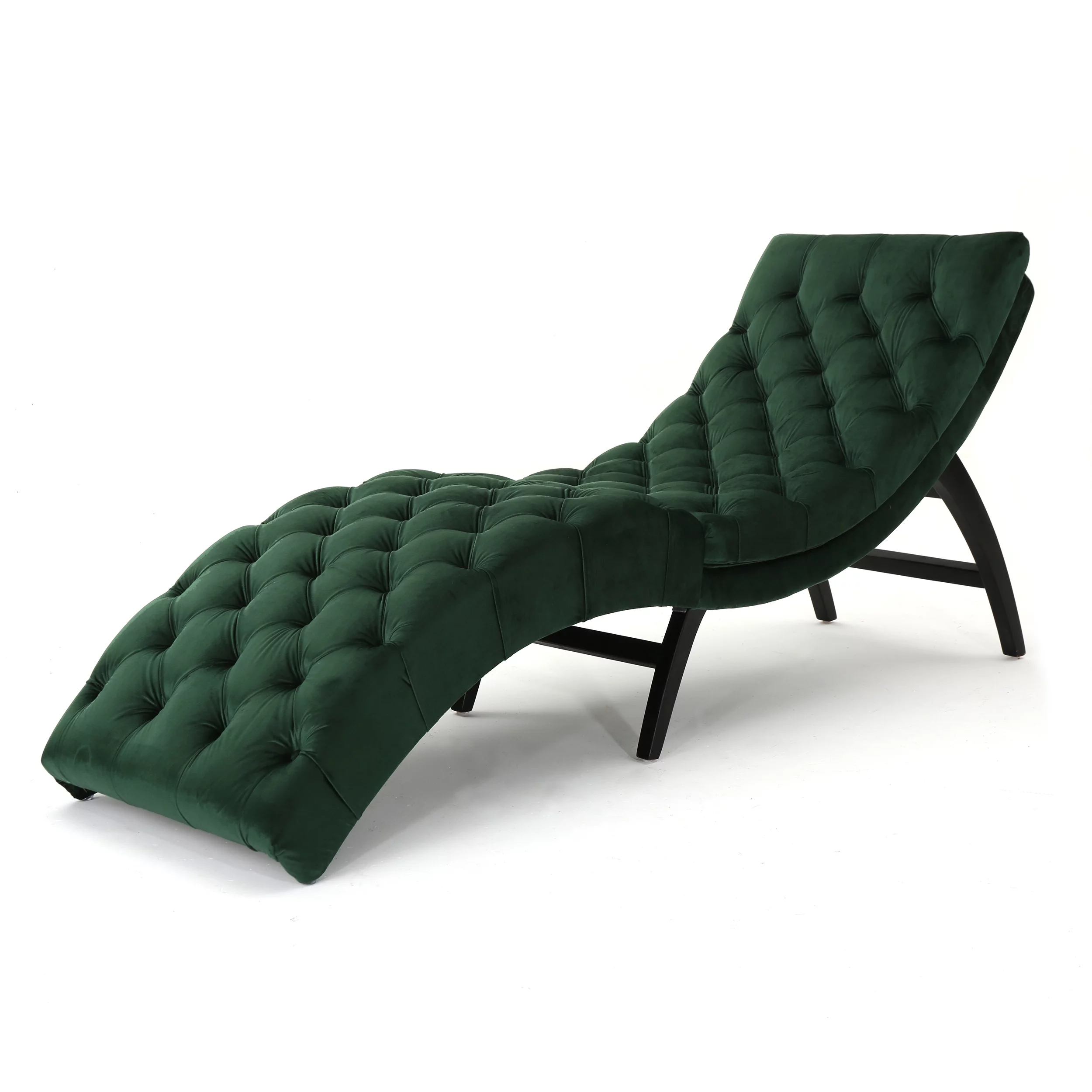 Grasby Tufted Emerald Velvet Chaise Lounge, Emerald and Expresso