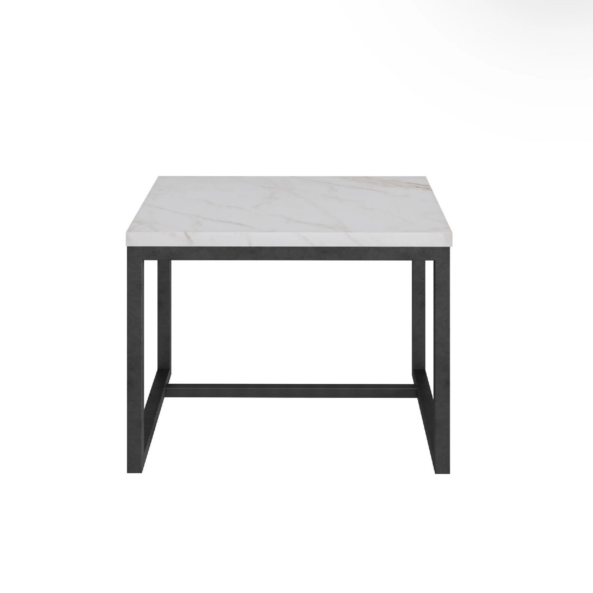 Cid 20 Inch Modern End Table, Marble Top, Metal Base, White, Black