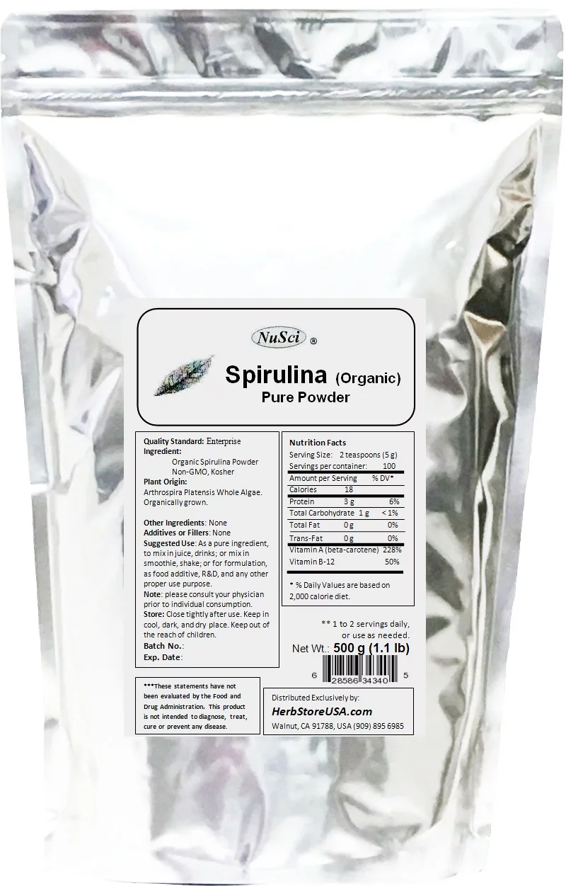 Organically Spirulina Powder Organically Grown 500g (1.1 LB) Bulk Pure Fresh