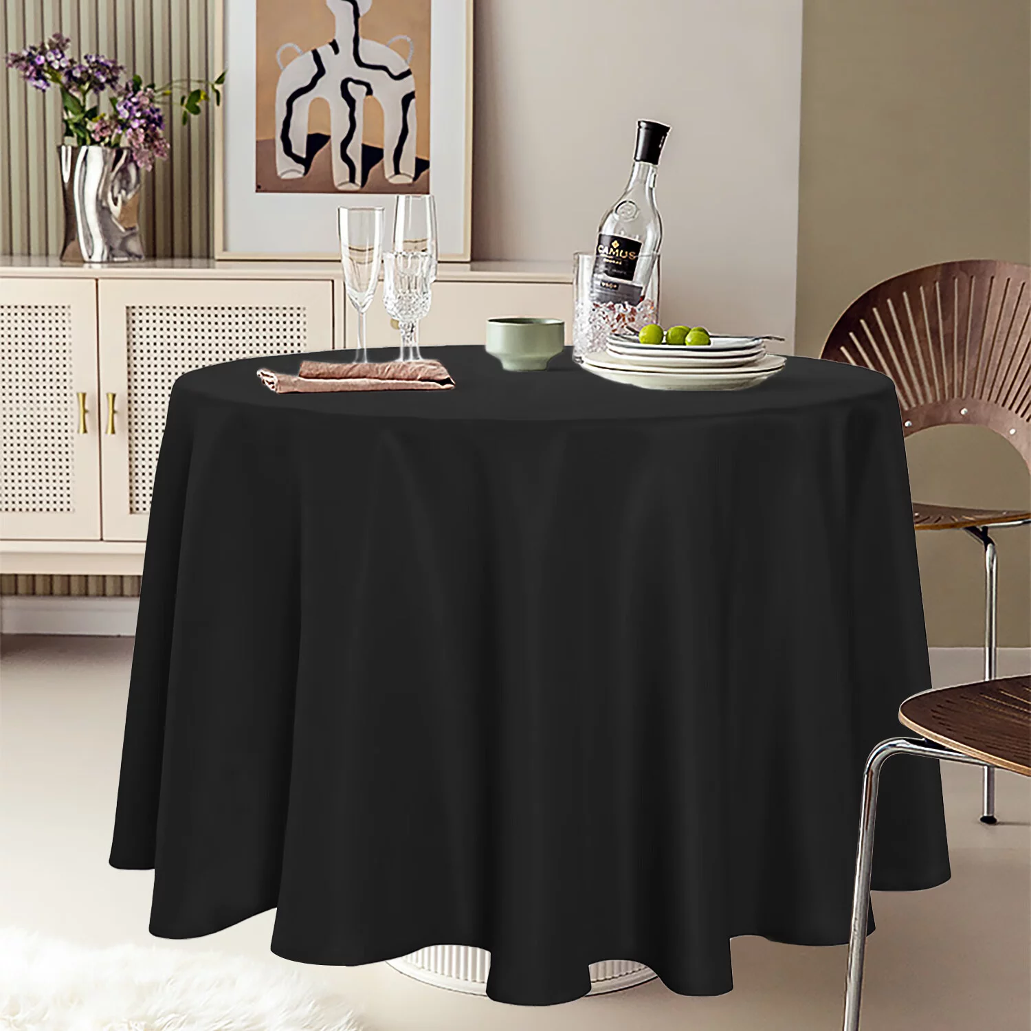LUSHVIDA 8 Pack Black Tablecloths 120 inch Round Table Cloth Polyester Table Covers for Dining Party and Camping