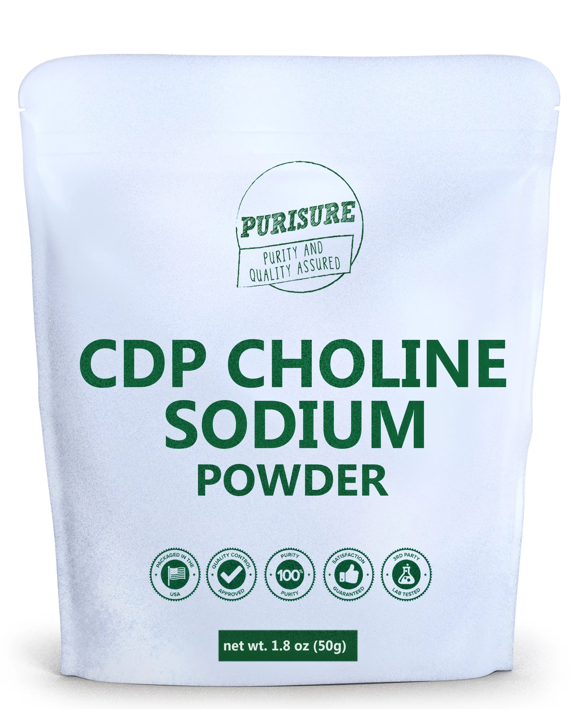 Purisure CDP Choline Powder, 50g, Brain Supplement, Reduces Mental Fatigue, 200 Uses