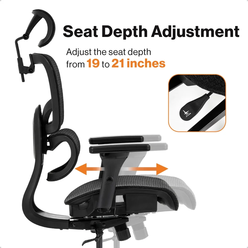 WELLNEW Prestige Ergonomic Office Chair - Height Adjustable Backrest Lumbar Support, Seat Depth Adjust, 3D Headrest, 4D Armrests, Blade Wheels, Mesh Computer Gaming Chairs Executive Swivel Chair