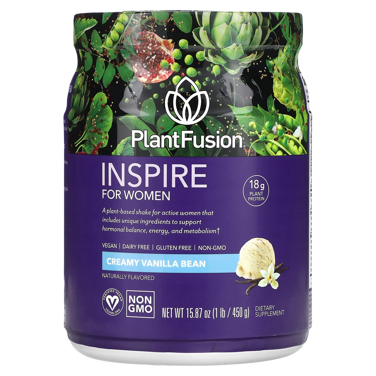 PlantFusion - Inspire for Women Plant-Based Protein Powder Creamy Vanilla Bean - 15.87 oz.