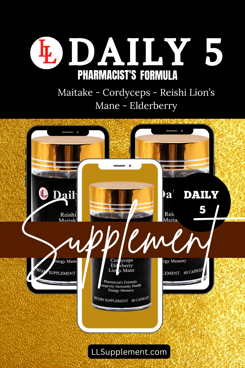 Daily 5 Keto with All Purposes Antioxidants  Reishi Maitake Cordyceps Lions Mane Elderberry LL Supplement