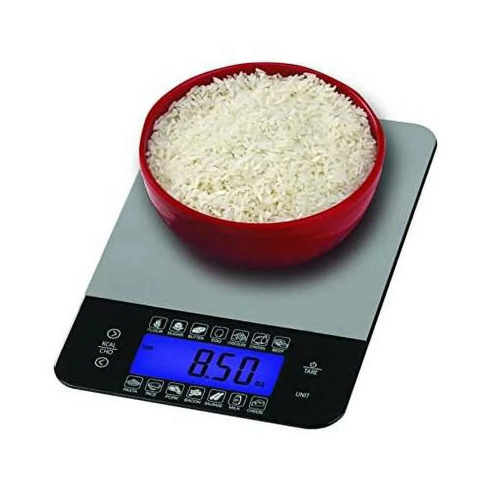 Smartheart Digital Kitchen Food Scale With Calorie & Carb Calculator Stainless Steel | Precision Measurements | Unit Conversions: Oz, Lbs, G, Ml | 14 Pre-Set Foods