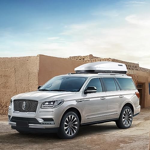 Hard Shell Roof Cargo Carrier, 13 Cubic Feet Storage, Durable ABS and PMMA Material, White Roof Box with Security Keys, Tool-Free Installation, Double-Sided Opening, 56