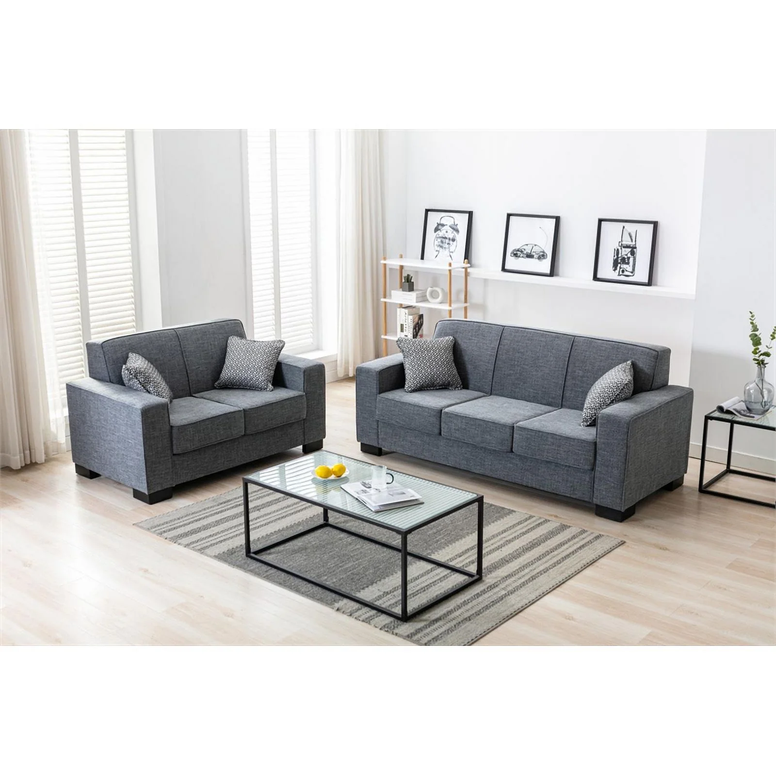 Legend Vansen Modern Fabric Living Room Sofa and Loveseat Set in Gray