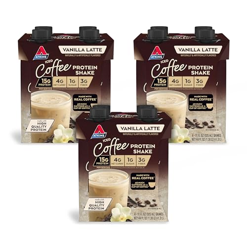 Atkins Mocha Latte Iced Coffee Flavored Protein Shake, High Protein, Low Glycemic, Low Carb and Low Sugar Shakes, Keto-Friendly, 12 Pack