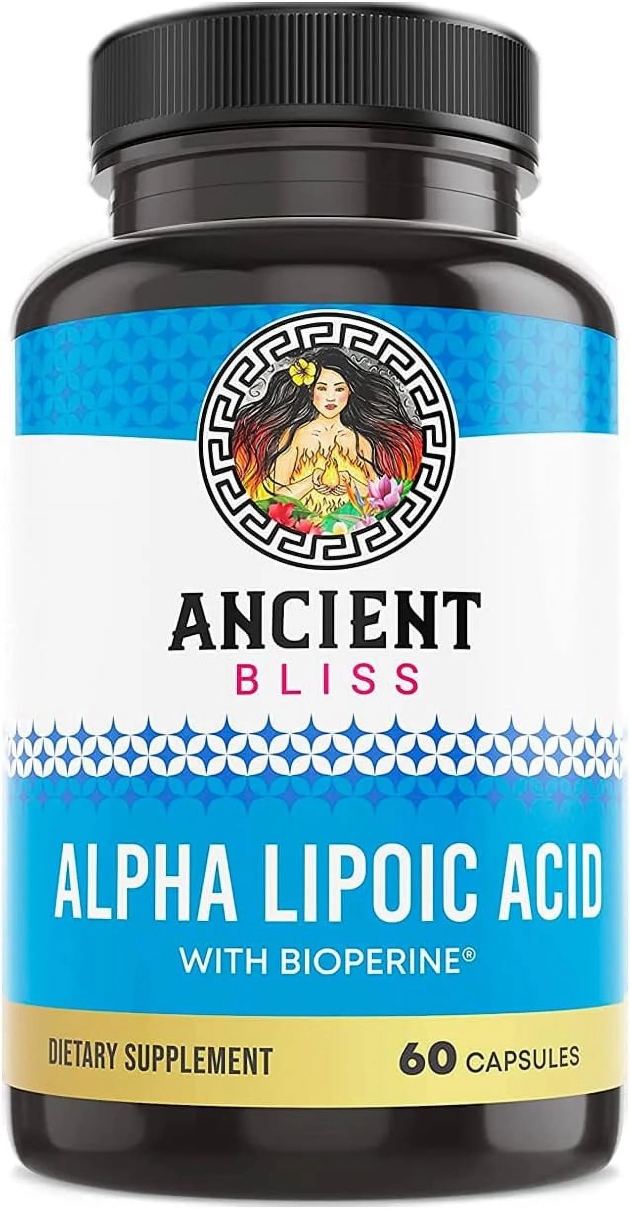 Ancient Bliss Alpha Lipoic Acid Supplement, Antioxidant and Energy Support, Herbal Ingredients, No Gluten or Soy, 600mg per Serving, 60 Vegan Capsules
