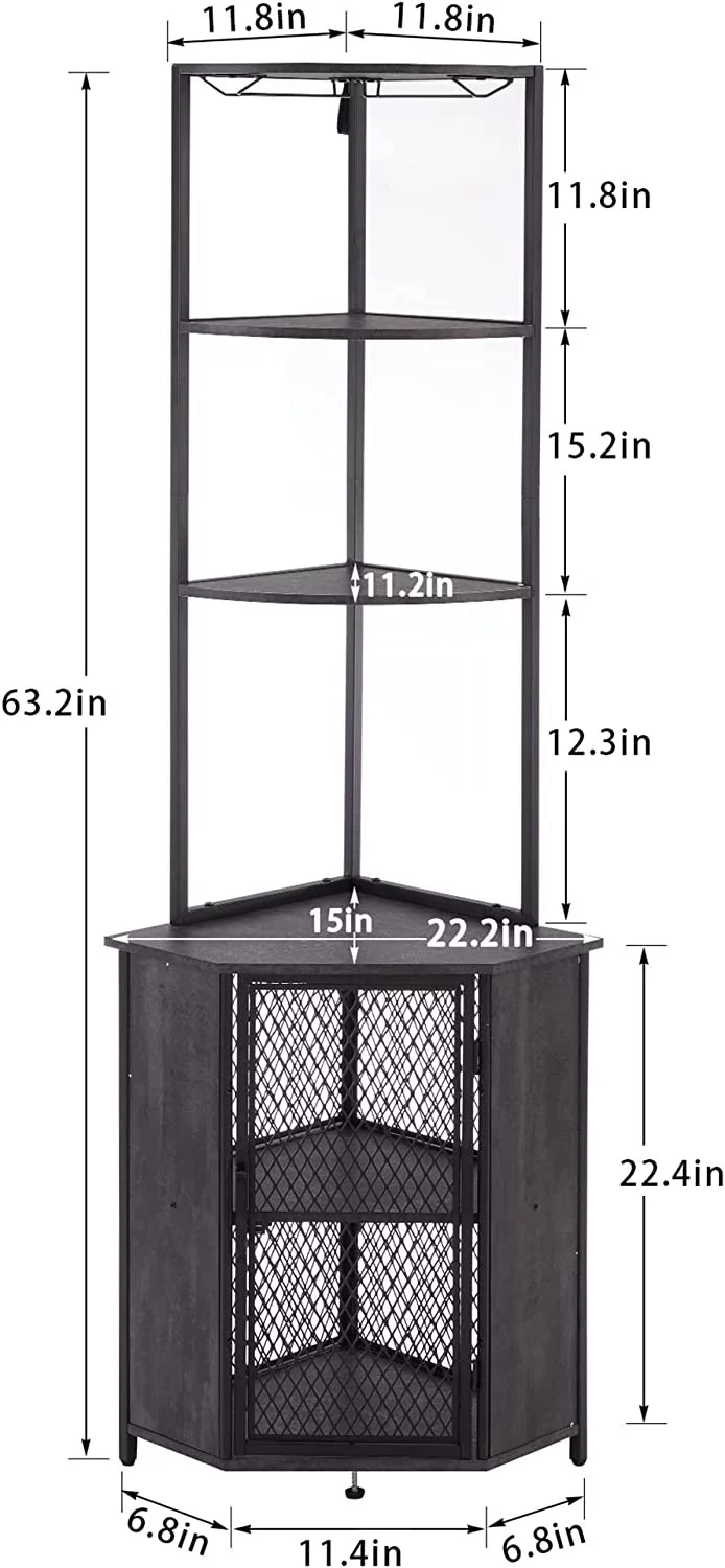 Corner Shelf, 63 Inch Tall Storage Cabinet, 5-Tier Bookshelf Display Shelves Rack for Living Room, Kitchen, Balcony, Small Space, Charcoal Grey