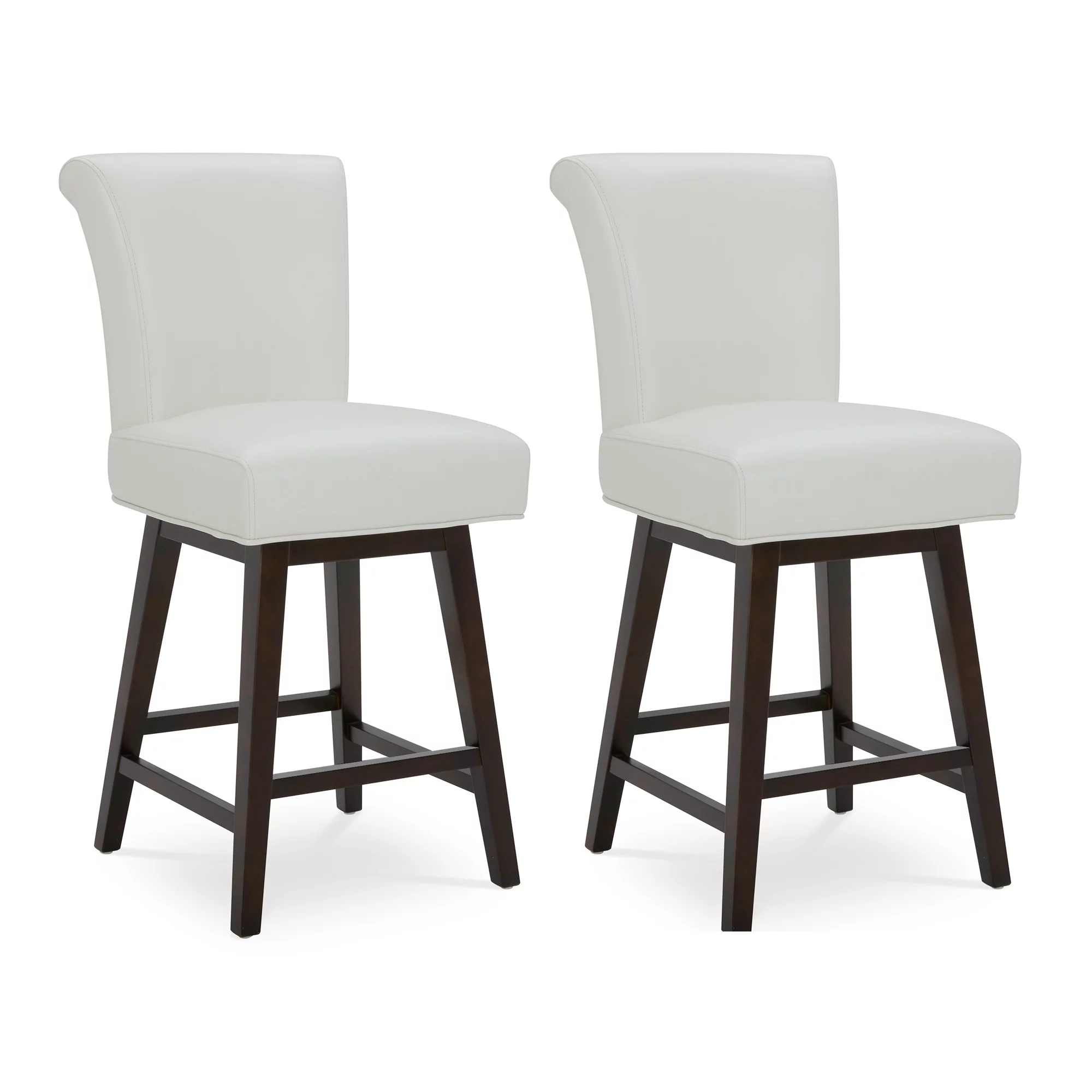 CHITA 26 in Upholstered Swivel Counter Bar Stools with Back&Wood Legs Set of 2, Faux Leather in White