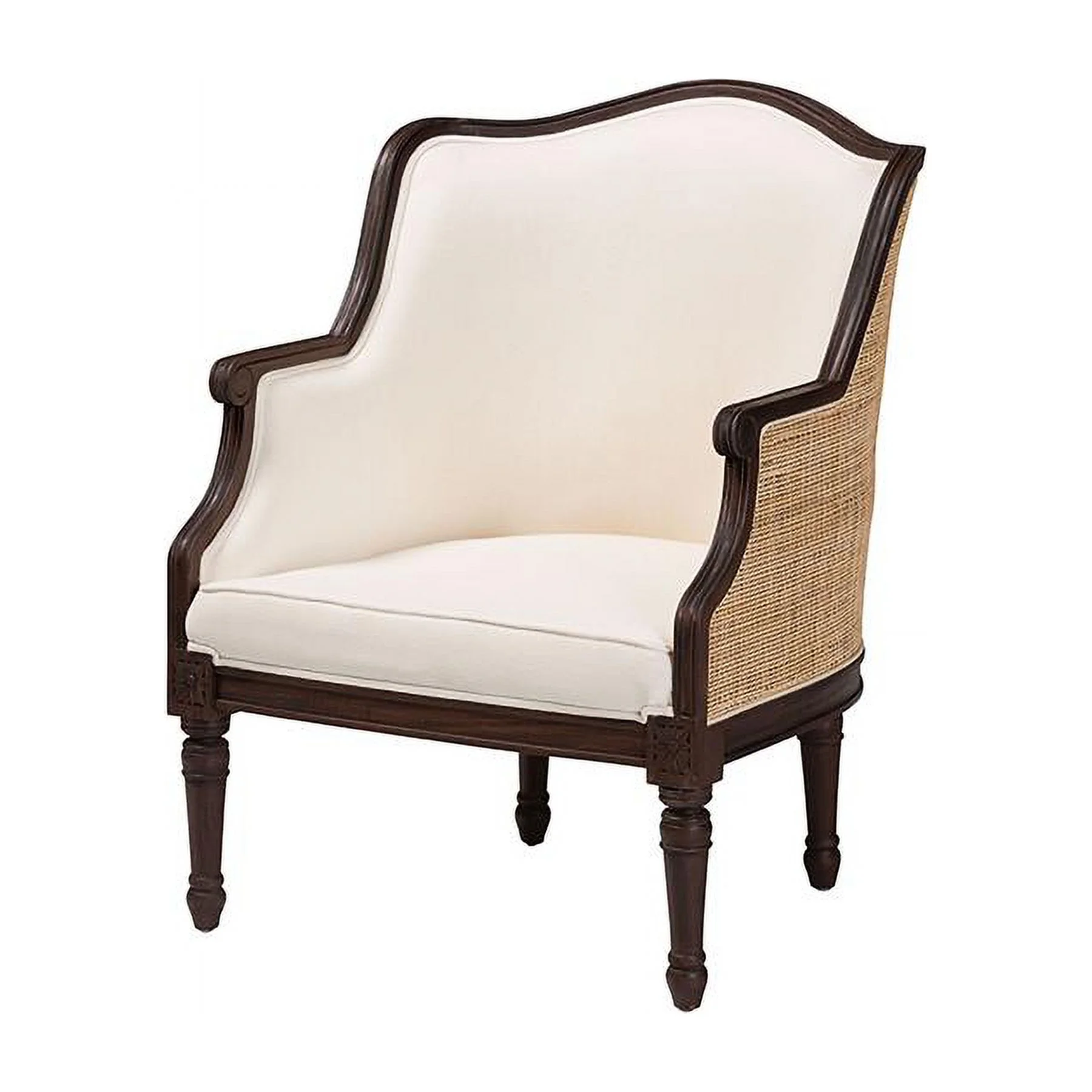 bali & pari Ornella Traditional French Beige Fabric and Dark Brown Finished Wood Accent Chair