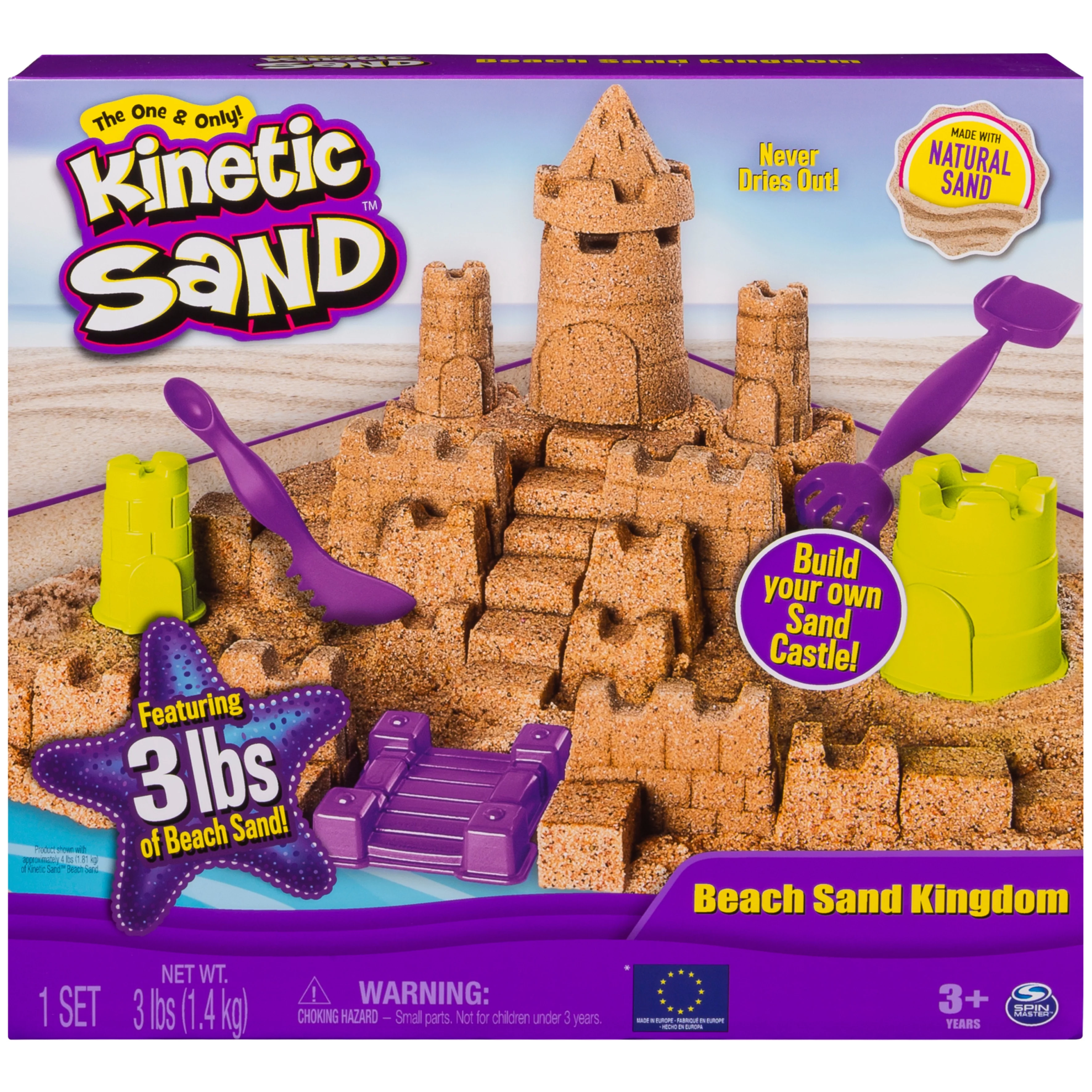 Kinetic Sand Beach Sand Kingdom Playset with 3lbs of Beach Sand, includes Molds and Tools, Play Sand Sensory Toys for Kids Ages 3 and up