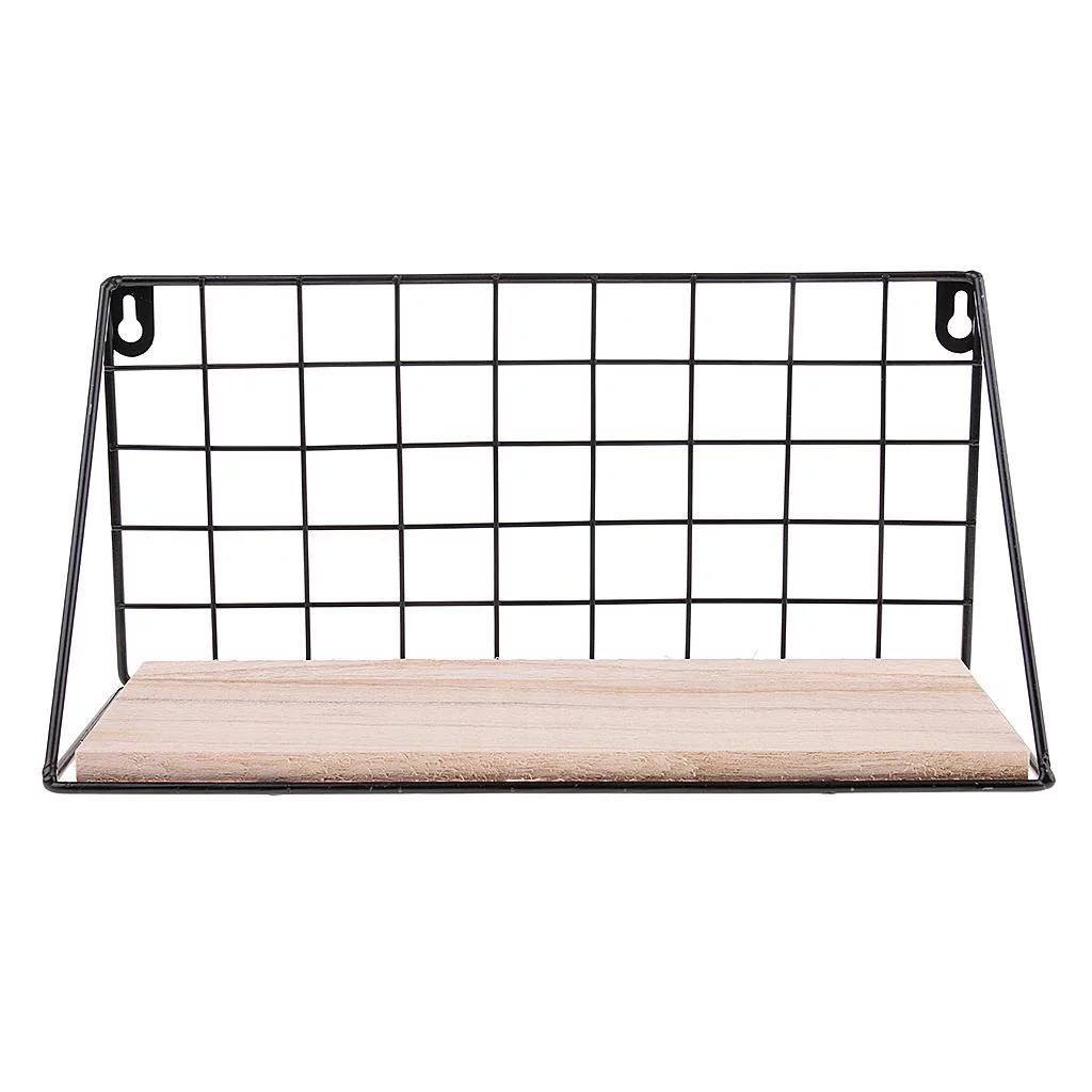 Rectangle Wall Shelf Unit, Wooden and Black Metal Floating Shelves, Kitchen , Decorative Hanging Shelves