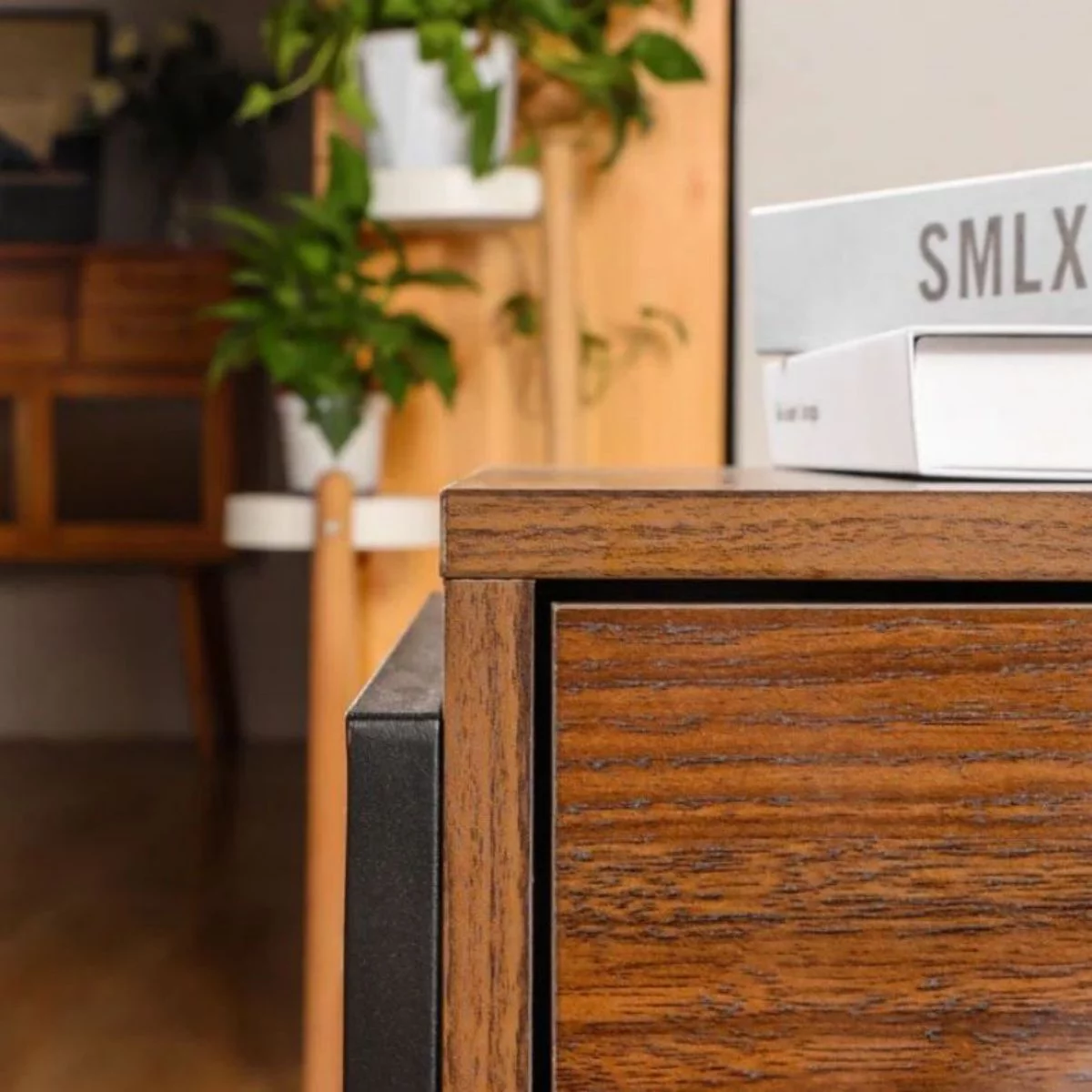 FRAPOW End Table with Storage Drawer, Side Tables for Living Room with Cat Resting Seat Bed, Brown