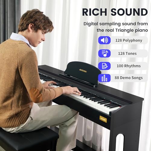 AODSK 88-Key Weighted Hammer Action Digital Piano with Speakers,Furniture Stand and Triple Pedals,Beginner's Course- Comes With Headphones,Piano Lessons,B-83S