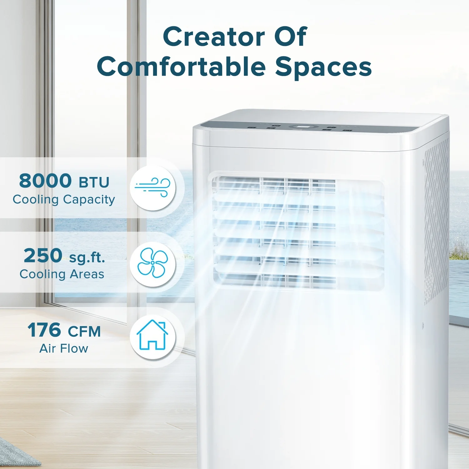 Auseo 5,000 BTU(8,000 BTU ASHRAE) Portable Air Conditioners, 3 in 1 Modes, Remote Control & Window Kit, Quiet AC Unit for Room/Office-White