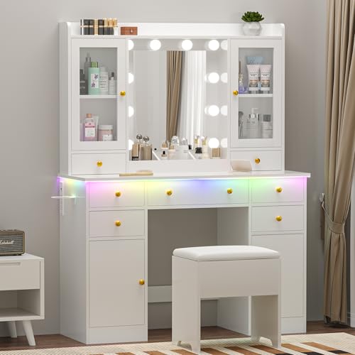 Vanity Desk with Mirror and Lights, 43