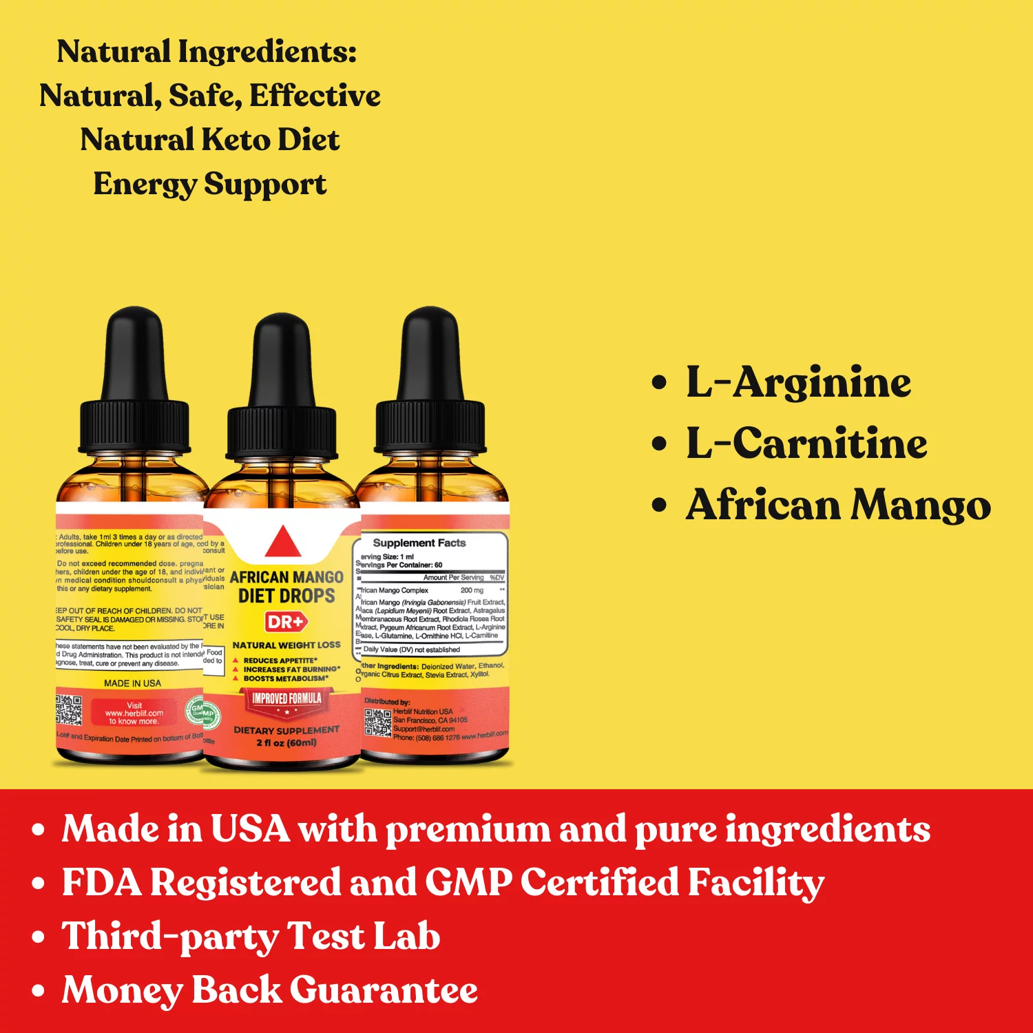 HERBLIF African Mango Drops Appetite Suppressant and Belly Fat Burner Intermitted Fasting for Weight Loss Fat Burning Metabolism Booster Manage Cravings Boost Energy Safe, Made in USA 2oz [2-Pack]