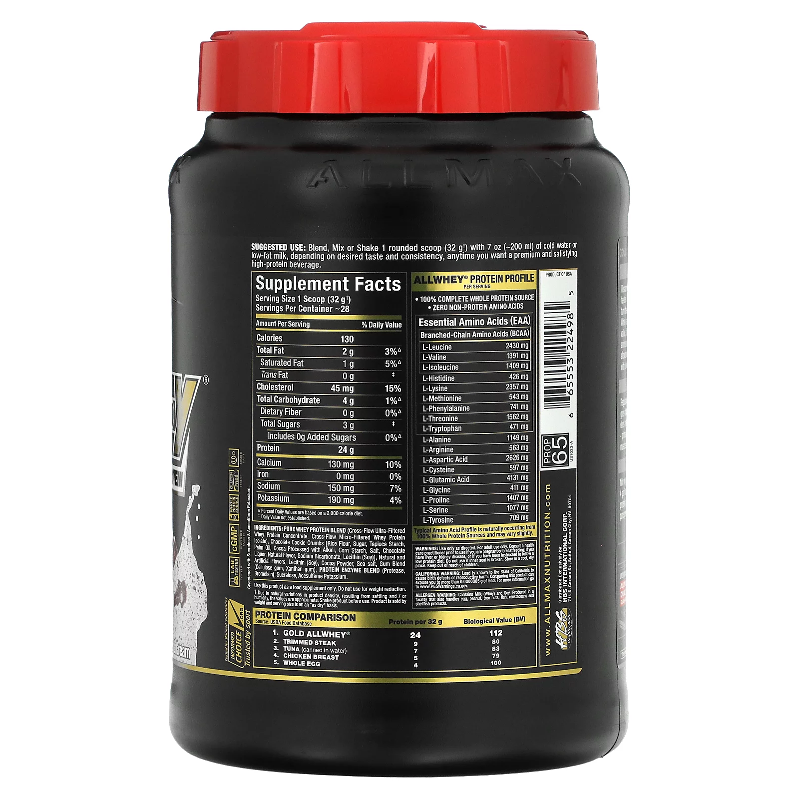AllMax Nutrition - AllWhey Gold Premium Isolate/Whey Protein Blend Cookies & Cream - 2 lbs.