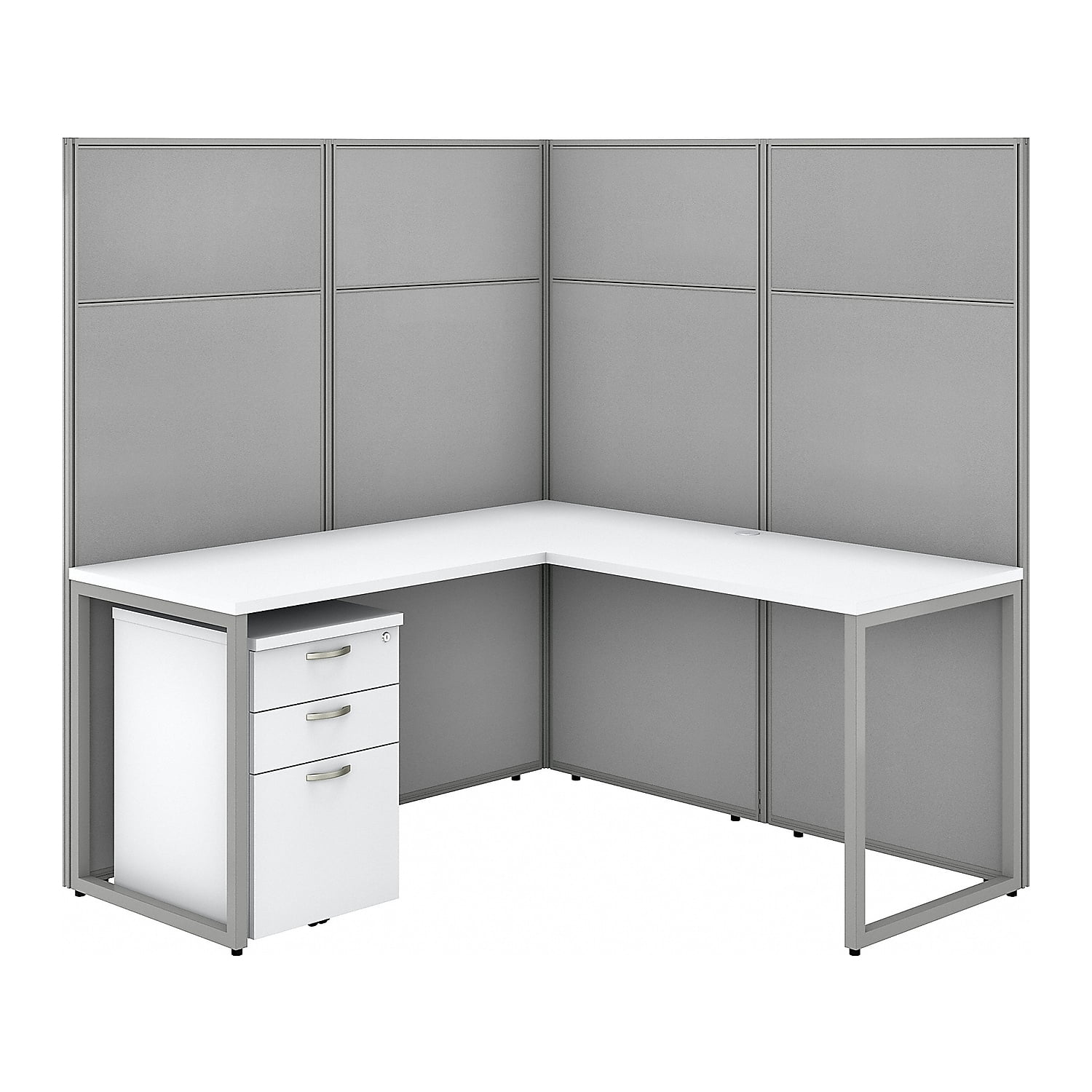 Easy Office L Shaped Desk with Drawers and 66H Panels in White - Engineered Wood