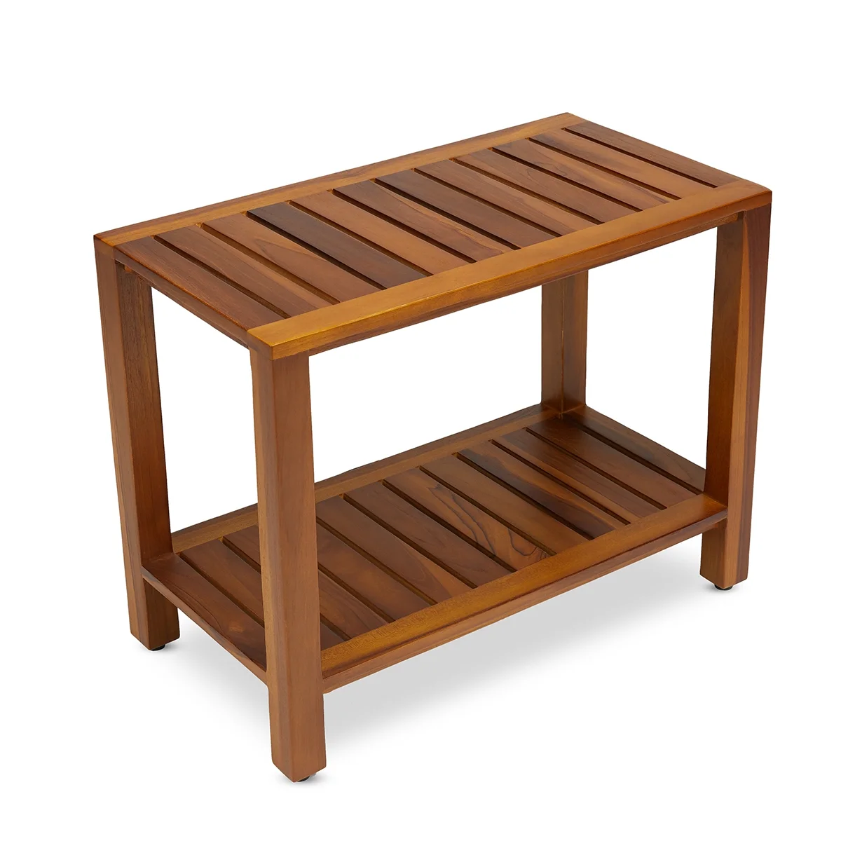 TeakCraft Teak Shower Bench with Shelf 24 Inch for Bathroom, Spa - Fully Assembled, Shower Stool, The Eske