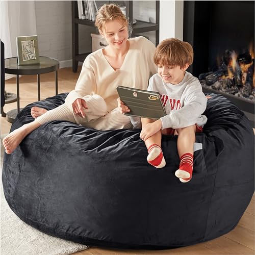 Codi Bean Bag Chair with Filler Included, 4 FT - Comfy Large Beanbag Chairs for Adults - Machine Washable and Soft Mink Bonded Cover - Charcoal Grey, 4ft