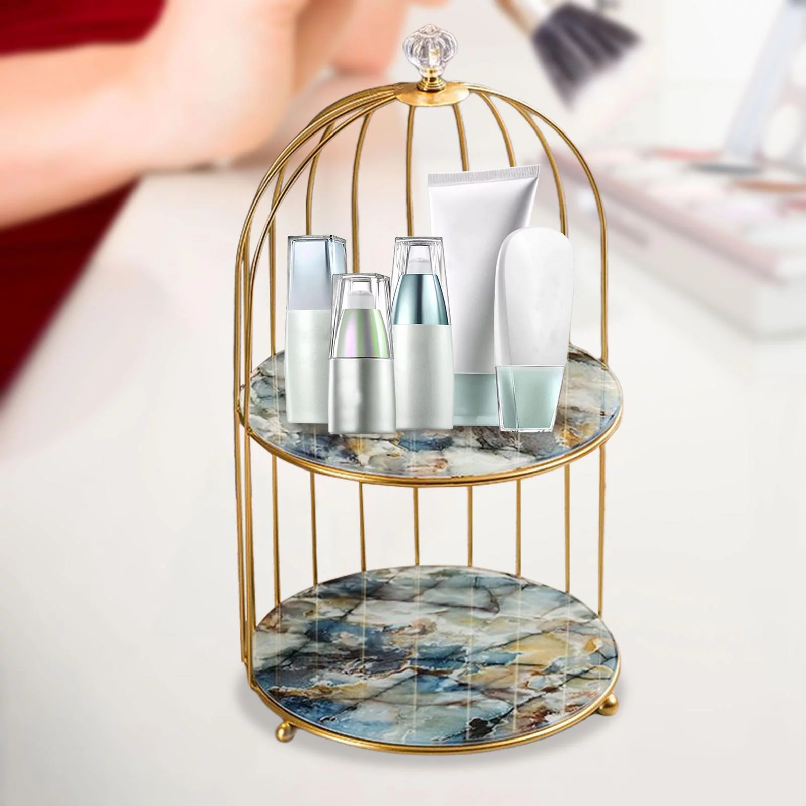 2Pcs Iron Bird Cage Perfume Makeup Holder Organizer Rack Standing Shelf for Bedroom