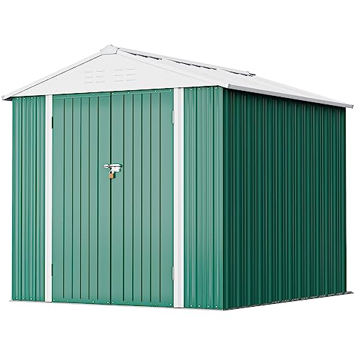 Greesum 5×3 FT Outdoor Storage Shed, Metal Storaged Sheds Without Floor, Tool Sheds with Lockable Doors and Sloping Roof for Garden, Patio, Backyard, Brown