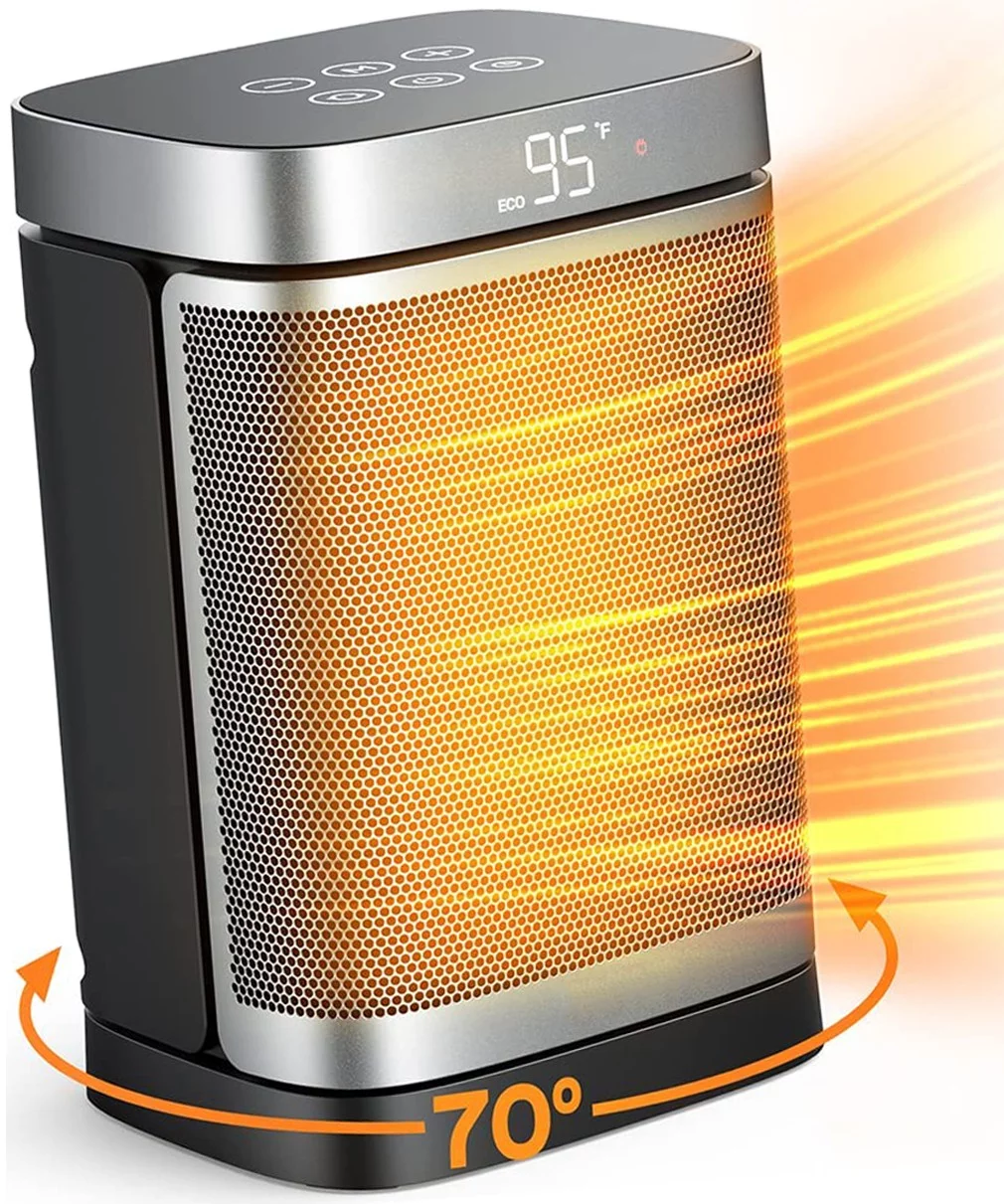 1500W Small Space Heater, 70° Oscillating Electric Heater for Indoor Use, Digital Thermostat