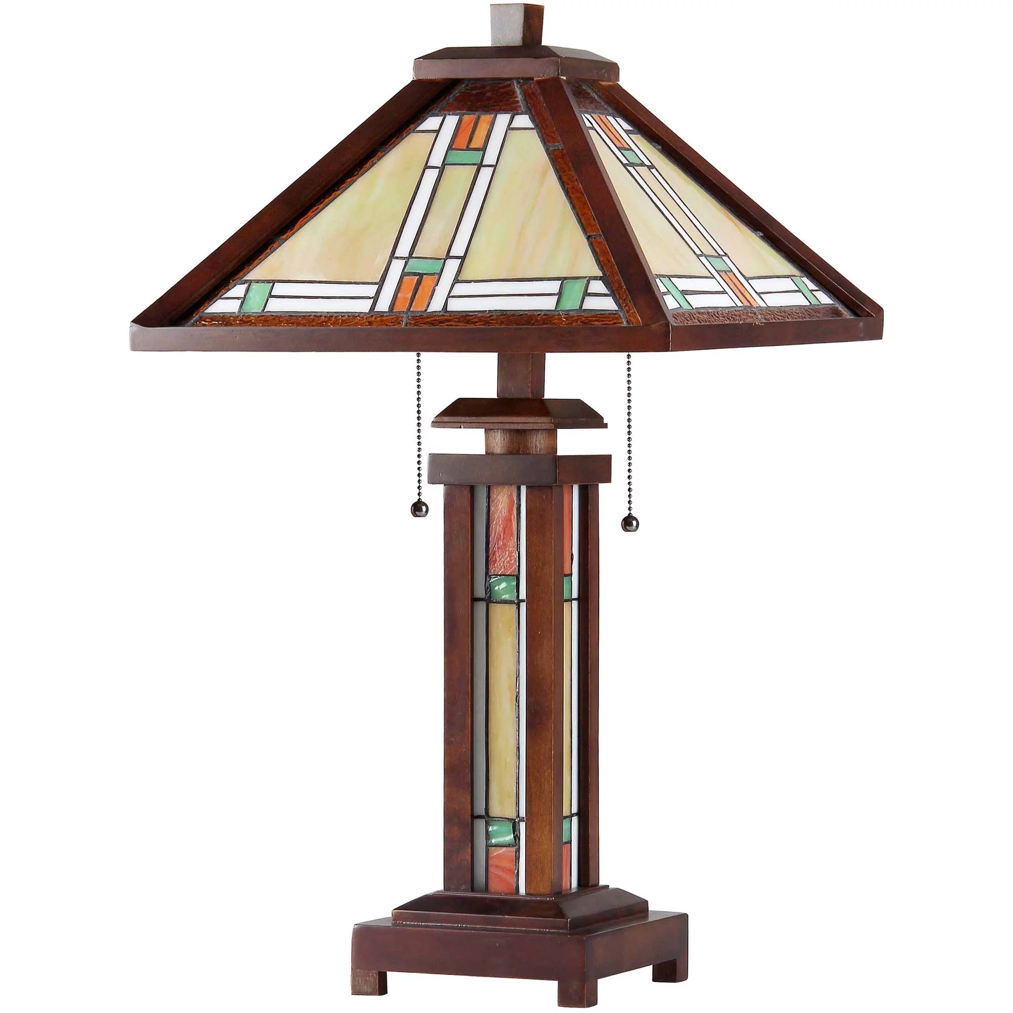 Chloe Lighting Aaron Tiffany-Style 3-Light Mission Double Lit Wooden Table Lamp with 15