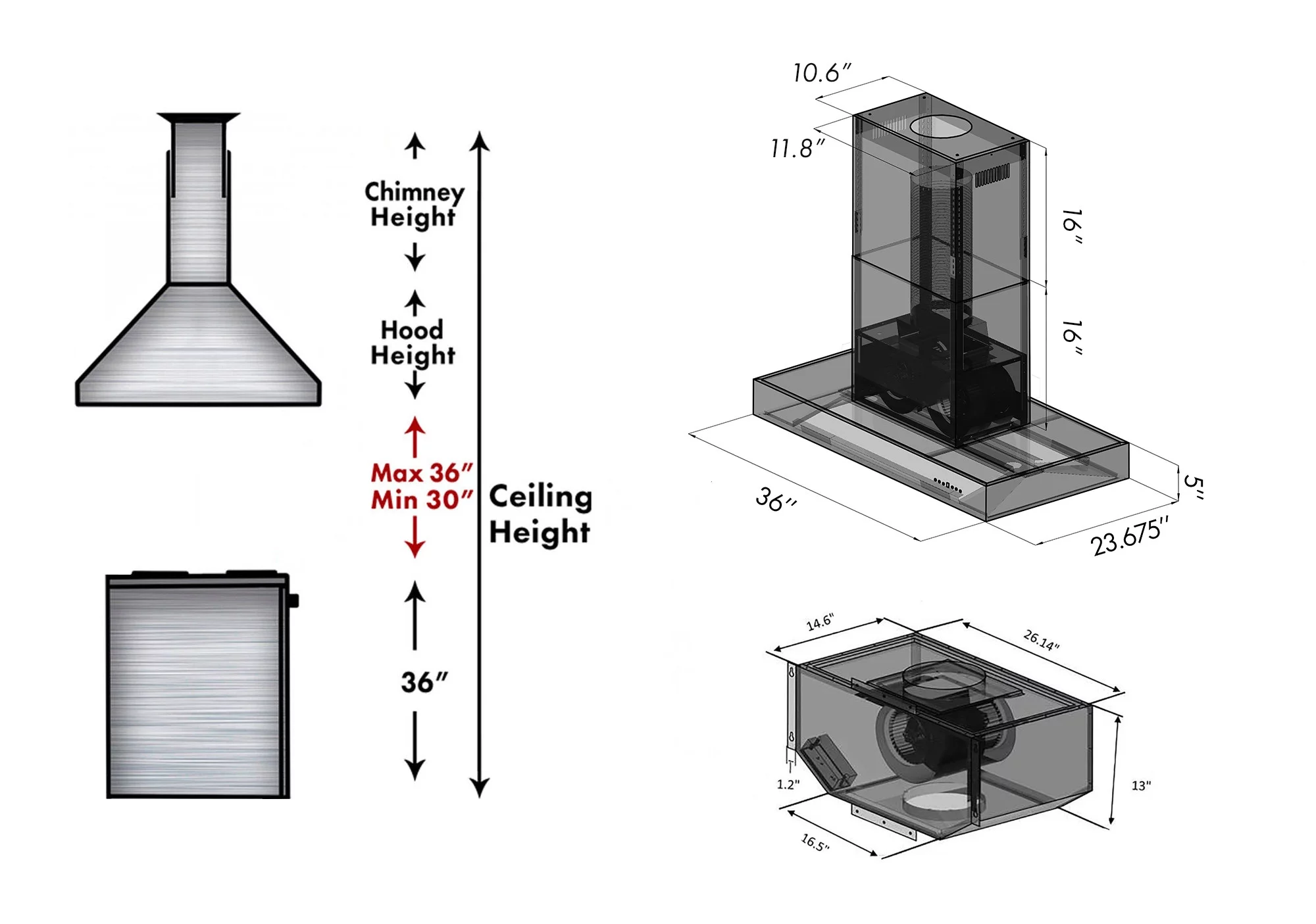 ZLINE 36 in. Remote Blower Island Mount Range Hood in Stainless Steel (KECOMi-RS-36-400)