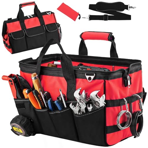 Tool Bag, Heavy Duty Tool Bag 16-Inch, Portable Tool Bags Organizer, Waterproof Soft Handle & Padded Large Zipper Carrying, Black