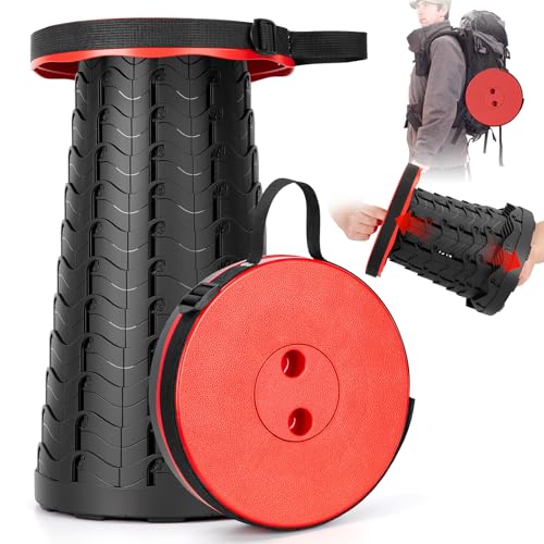 Collapsible Stool, Folding Chair - Upgraded Portable Chair with Load Capacity 400lbs, Portable Stool for Camping Fishing Hiking - Folding Tool with Carrying Straps,Gifts for Fisherman (Black)