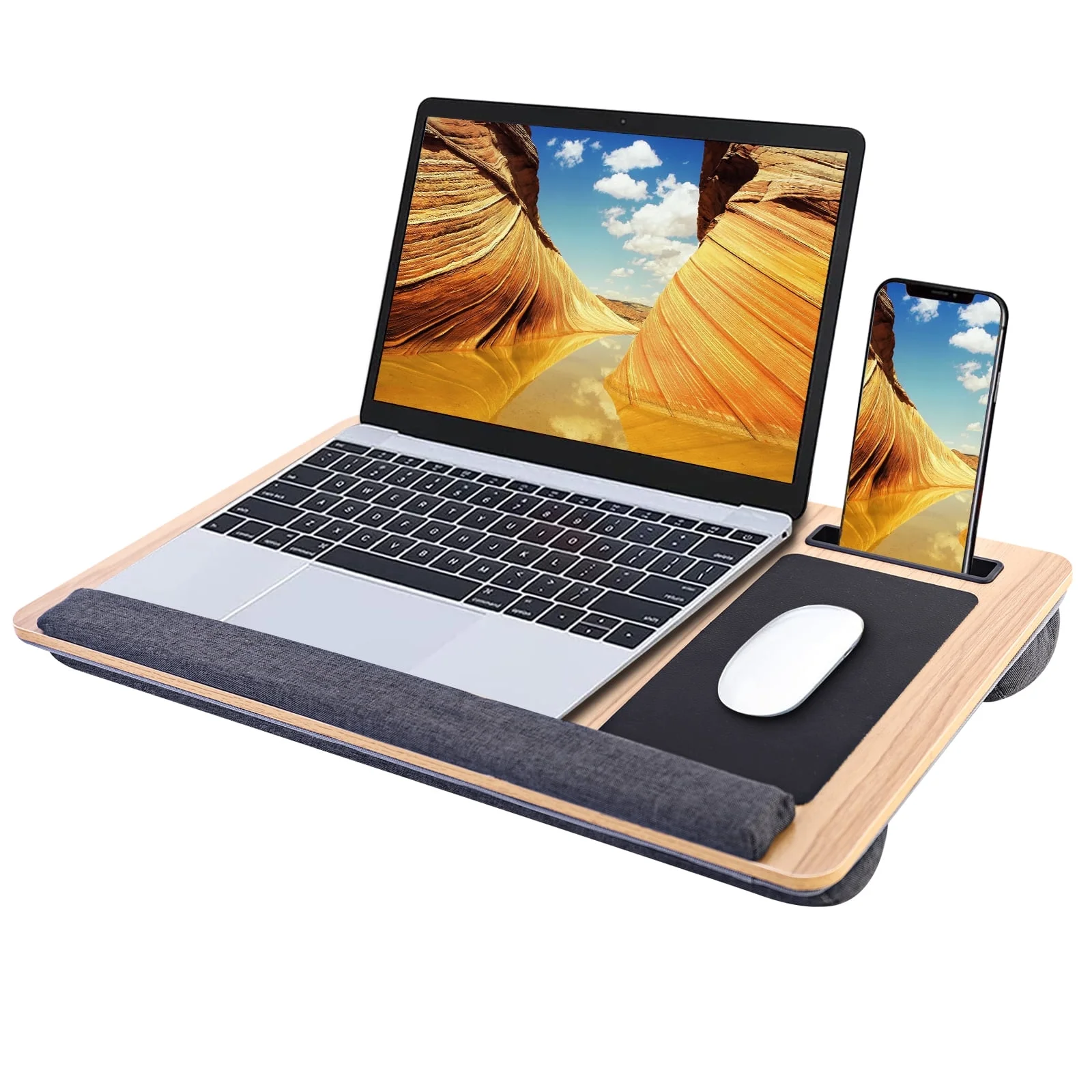 Lap Desk with Wrist Rest, Mouse Pad and Phone Holder, 21.7