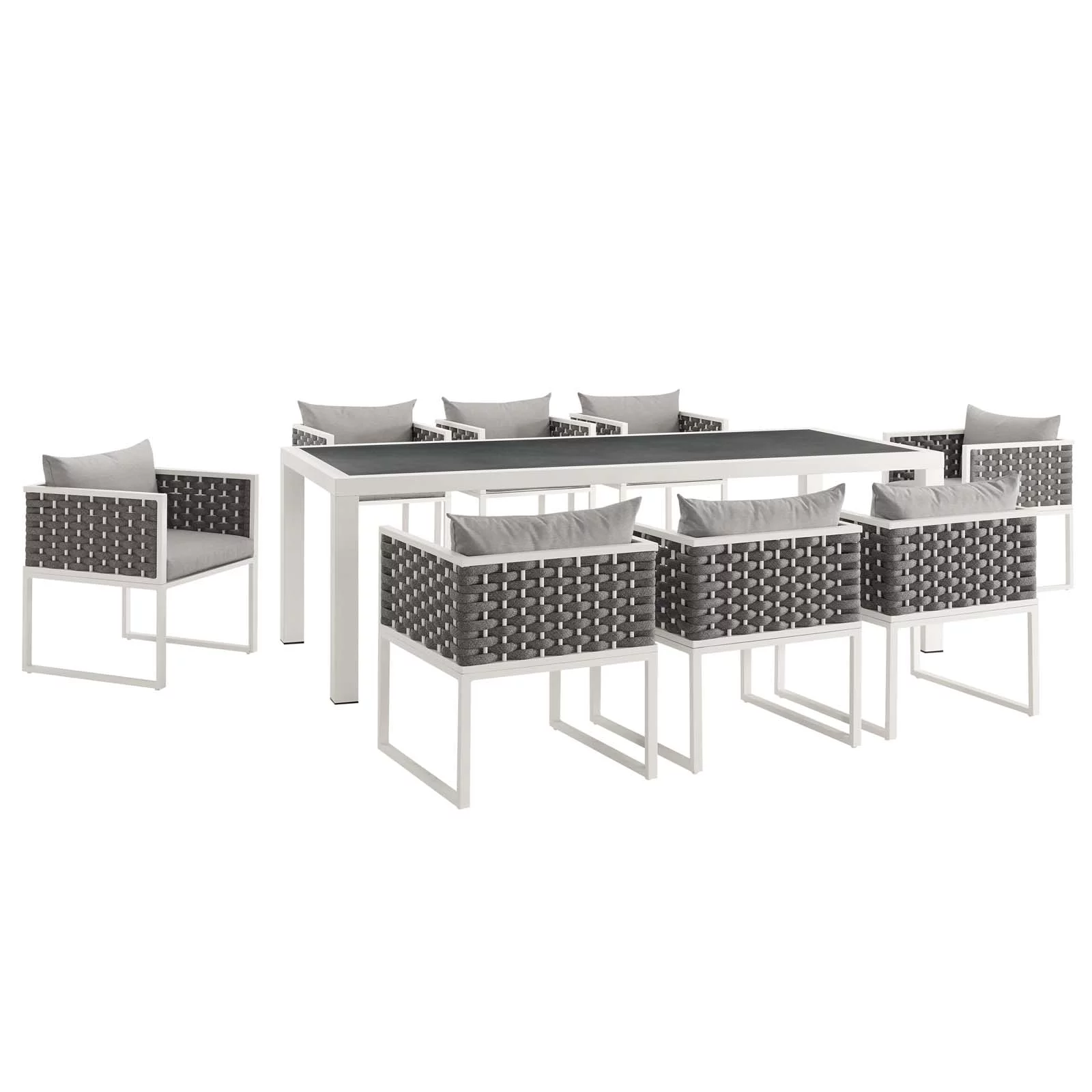 Modway Stance 9 Piece Outdoor Patio Aluminum Dining Set in White Gray