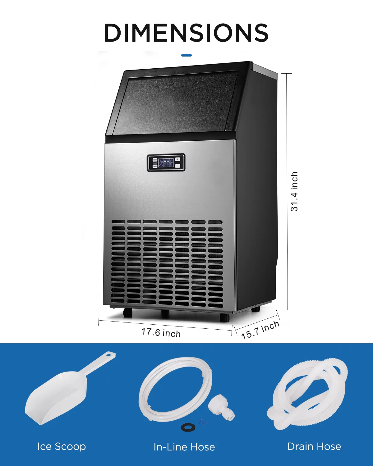 ADT Ice Mahcine Stainless Steel Under Counter Freestanding Commercial Ice Maker Machine for Home/Kitchen/Office/Restaurant/Bar/Coffee