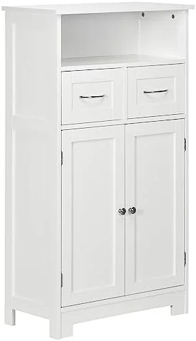 RUNFAYBIU Bathroom Cabinet Organizer  Freestanding Small  Cabinet with Two Drawers and Adjustable  for Living Room  or Entryway  Grey