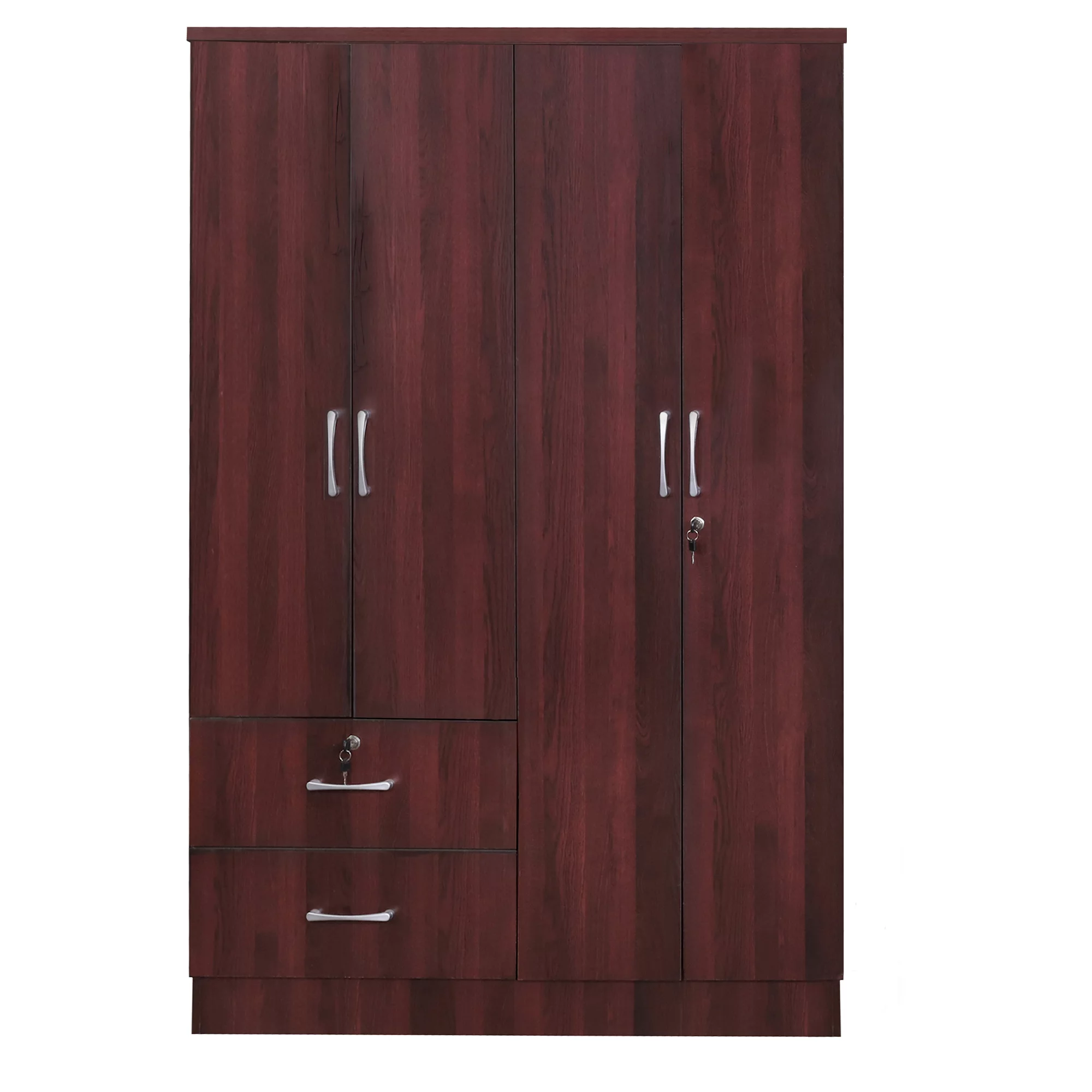 Better Home Products Luna Modern Wood 4 Doors 2 Drawers Armoire in Mahogany