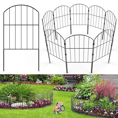 Decorative Garden Fence Outdoor, 10 Panels Rustproof Metal Landscape Barrier Fence, Total 10.5ft (L) x 24in (H), Black Ornamental Fence for Yard, Patio, Lawn, Garden Bed, Easy to Install
