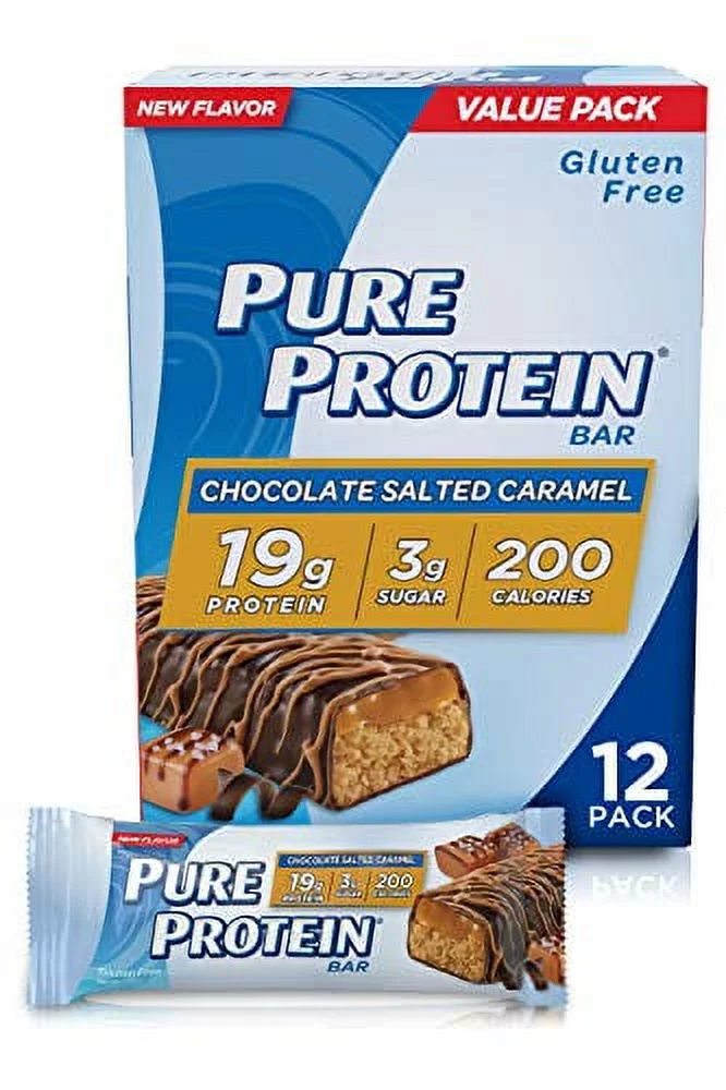 Pure Protein Bars, High Protein, Nutritious Snacks to Support Energy, Low Sugar, Gluten Free, Chocolate Salted Caramel, 1.76oz, 12 Pack